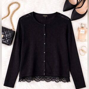 Escada Black Lace Hem Cardigan Designer Luxury Knit Sweater Large
